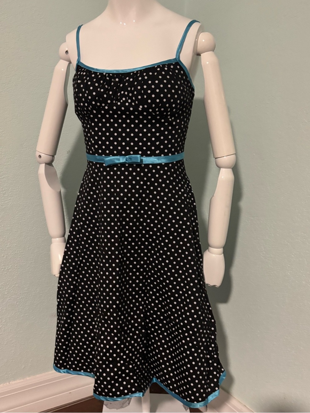I.N. San Francisco Black Polka Dot Sundress with Teal Trim